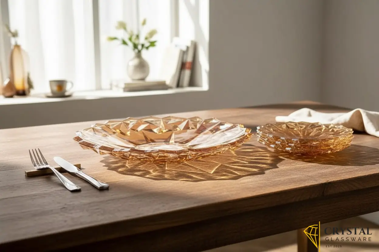Delisoga Premium Gold 7-Piece Glass Cake Set - 1 Large Plate & 6 Quarter Plates for Snacking & Serving